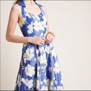 Anthropologie Blue Floral Collared Dress